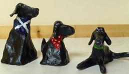 3 Dogs in clay made in Cambridge